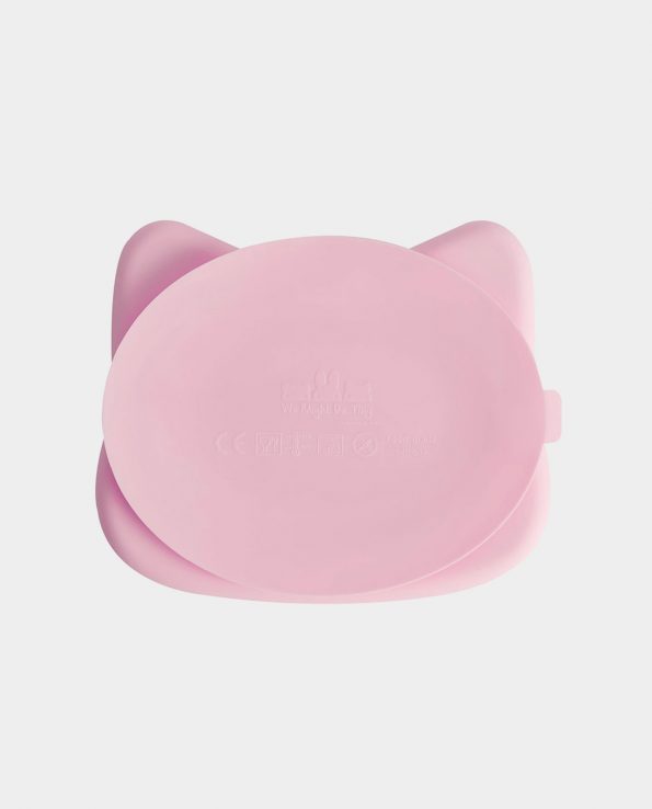 Plato con ventosa silicona alimenticia sin tóxicos forma de gato rosa