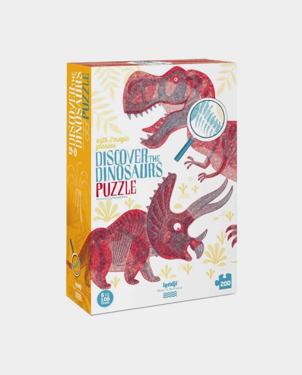Puzzle 3d con gafas de dinosaurios y sus huesos