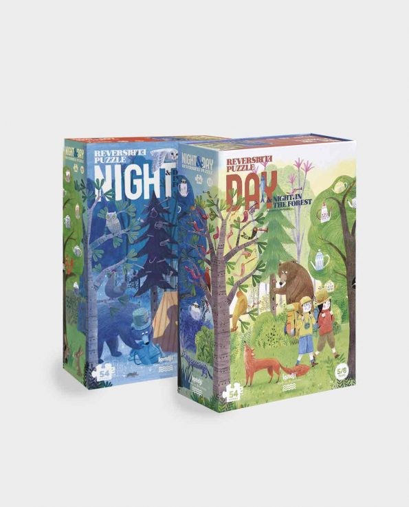 Puzzle reversible para niños del bosque dia y noche