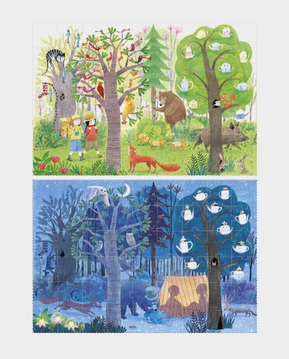 Puzzle reversible para niños del bosque dia y noche