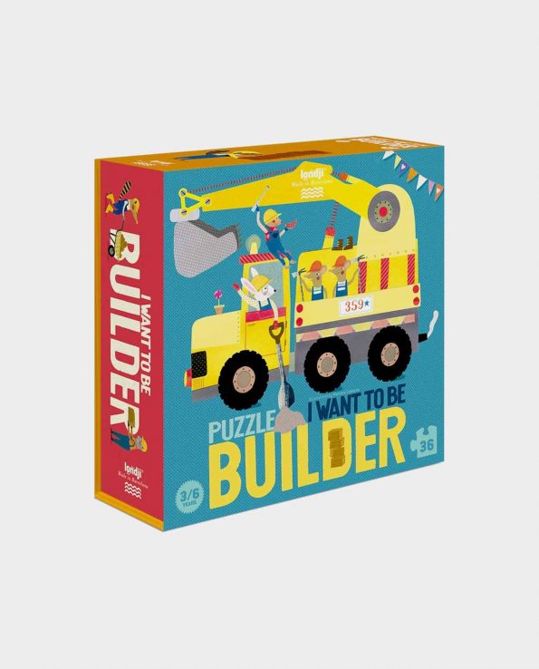 Puzzle para niños de constructores, camiones obreros y animales I want to be builder quiero ser constructor de Londji