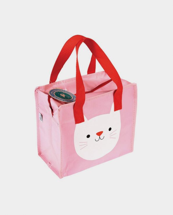 Bolsa de merienda para niño estampado gato rosa