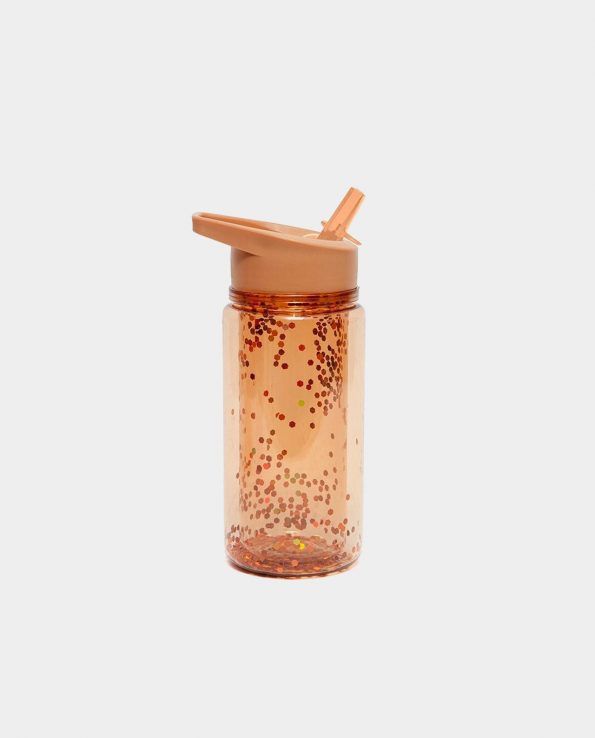 Botella para niño transparente de plástico ecológico sin tóxico con pajita purpurina bronce