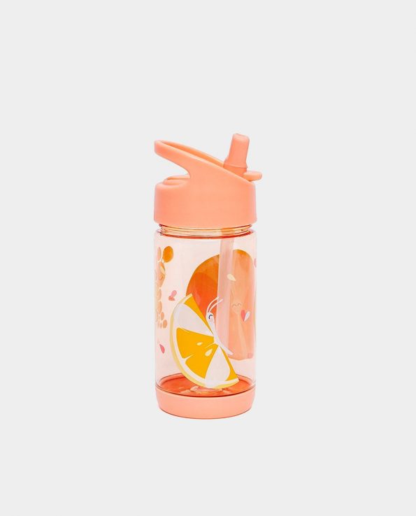 Botella para niño transparente de plástico ecológico sin tóxico con pajita mariposa naranja