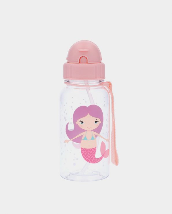 Botella para niño transparente de plástico ecológico sin tóxico con pajita sirena rosa