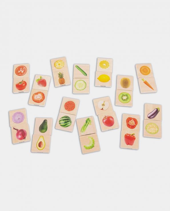 Juego de dominó para niños de madera con imagenes de frutas y verduras de Tickit