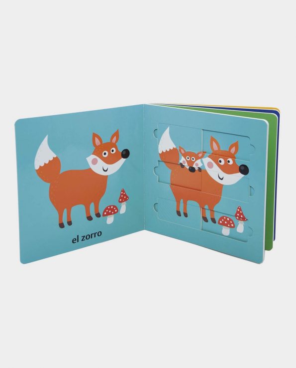 Libro infantil con solapas puzzle y moviles En el bosque con animales de Combel