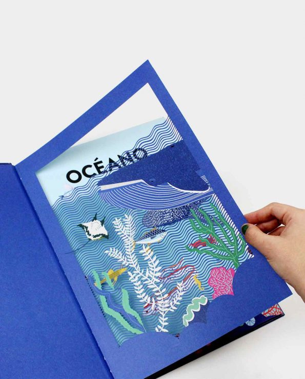 Libro ilustrado del fondo marino y animales y peces troquelado