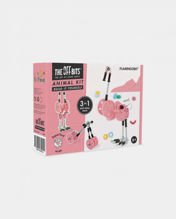 Juego de piezas con tornillos y engranajes para crear animales mecánicos The OFFBITS Flamingobit Robot rosa 3 en 1