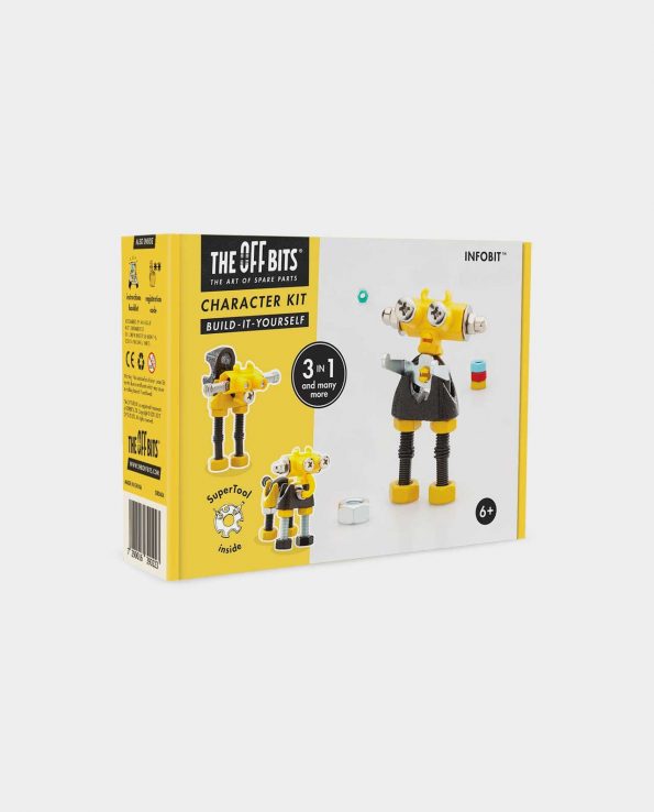 Juego de piezas con tornillos y engranajes para crear animales mecánicos The OFFBITS Infobit Robot Amarillo 3 en 1