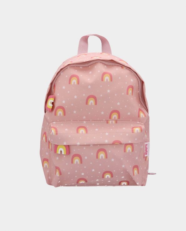mochila para niños estampado arcoiris rosa para el colegio