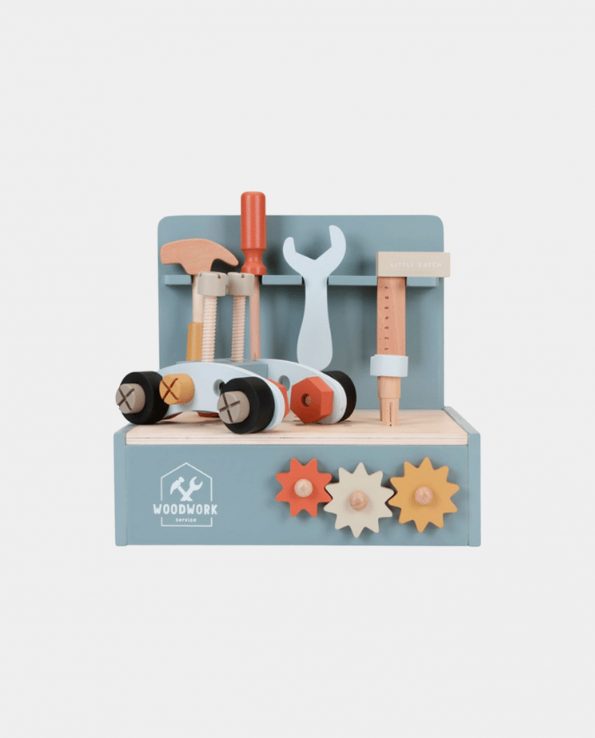 Mini banco de trabajo de la marca little dutch montessori de madera con herramientas para niños