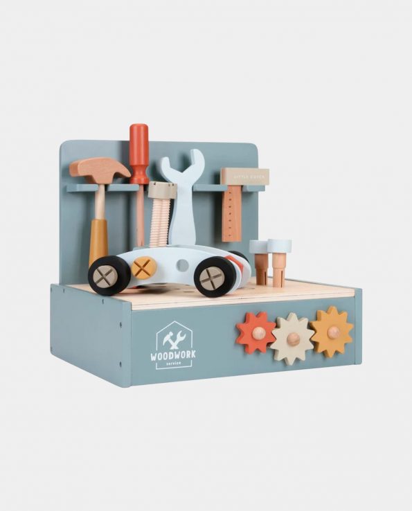 Mini banco de trabajo de la marca little dutch montessori de madera con herramientas para niños